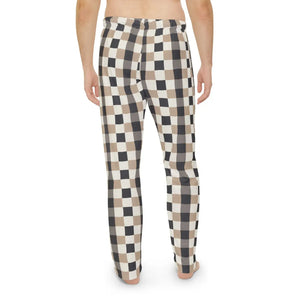 Men’s Plaid Lounge Pants - Beige & Black Check Cotton Pajama Trousers - Pajamas