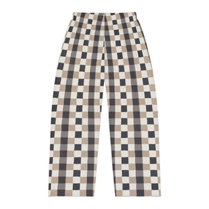 Men’s Plaid Lounge Pants - Beige & Black Check Cotton Pajama Trousers - Pajamas