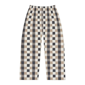 Men’s Plaid Lounge Pants - Beige & Black Check Cotton Pajama Trousers - Pajamas