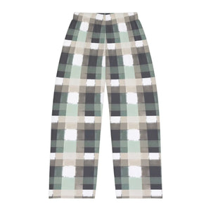 Men’s Plaid Pajama Pants, Cozy Green & Gray Lounge Sleepwear - Pajamas