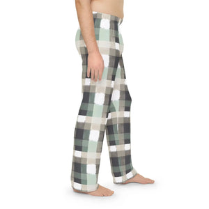 Men’s Plaid Pajama Pants, Cozy Green & Gray Lounge Sleepwear - Pajamas