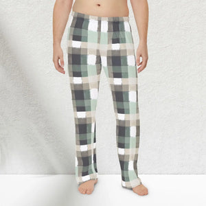 Men’s Plaid Pajama Pants, Cozy Green & Gray Lounge Sleepwear - Pajamas