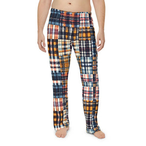 Men’s Plaid Patchwork Pajama Pants, Cozy Lounge Sleepwear - Pajamas - Xs