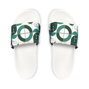 Green Geometric Slide Sandals - Bold Pattern Comfort - Dipaliz