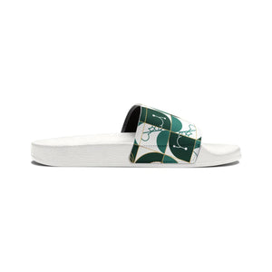 Green Geometric Slide Sandals - Bold Pattern Comfort - Dipaliz
