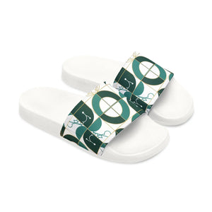 Green Geometric Slide Sandals - Bold Pattern Comfort - Dipaliz