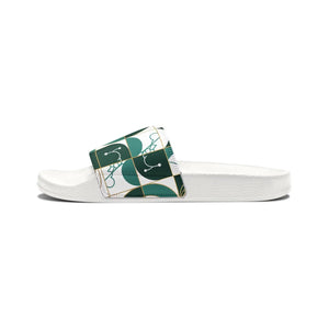 Green Geometric Slide Sandals - Bold Pattern Comfort - Dipaliz