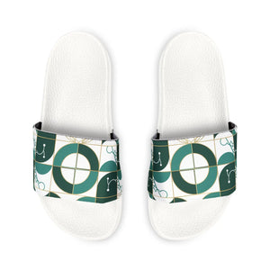 Green Geometric Slide Sandals - Bold Pattern Comfort - Dipaliz