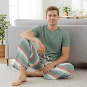 Men’s Retro Chevron Pajama Pants - Wide-leg Cozy Lounge Sleepwear - Pajamas
