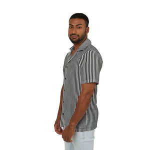 Striped Hawaiian Camp Shirt - Black and White Resort - Dipaliz - Shirts - s