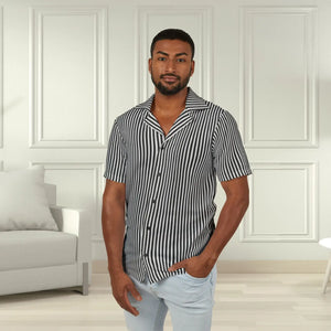 Striped Hawaiian Camp Shirt - Black and White Resort - Dipaliz - Shirts - s