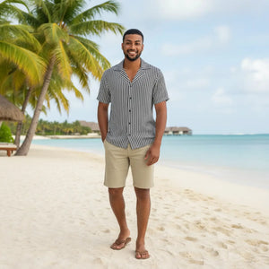 Striped Hawaiian Camp Shirt - Black and White Resort - Dipaliz - Shirts - s