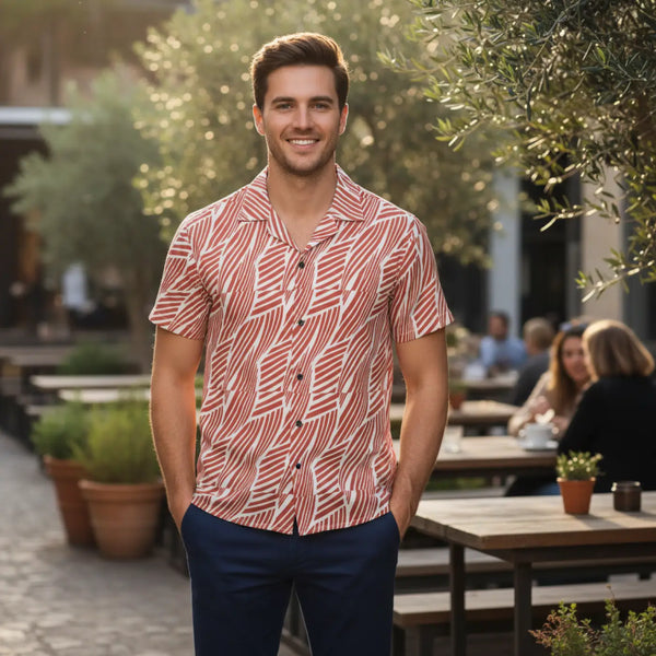 Lightweight Tropical Camp Shirt - Coral Abstract Leaf - Dipaliz - All Over Prints