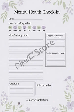 Digital Downloads - Mental Health Check-in Journal - Printable Wellness - Dipaliz