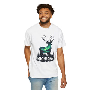 Michigan Aurora Deer Unisex Garment-dyed T-shirt - Dipaliz - T-shirts
