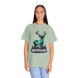 Michigan Aurora Deer Unisex Garment-dyed T-shirt - Dipaliz - T-shirts