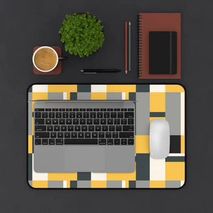 Geometric Desk Mat - Mid-century Mustard and Gray Pattern - Dipaliz - Computer Accessories