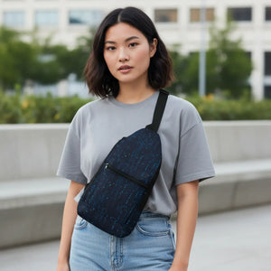Minimalist Tech Grid Sling Bag Navy Circuit Design Dipaliz - Cross Body Bags