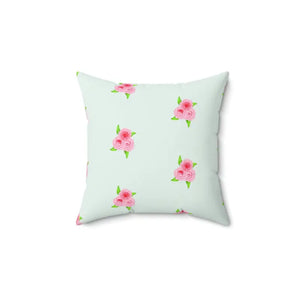 Polyester Square Pillow Roses Print Mint Color - Dipaliz - Throw Pillows