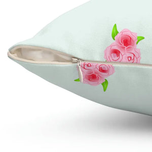 Polyester Square Pillow Roses Print Mint Color - Dipaliz - Throw Pillows