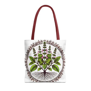 Mint Herb Botanical Tote Bag - Vibrant Style Design - Dipaliz - 16’’ × / Red - Bags