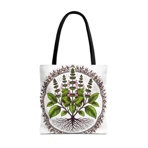 Mint Herb Botanical Tote Bag - Vibrant Style Design - Dipaliz - 18’’ × / Black - Bags