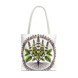 Mint Herb Botanical Tote Bag - Vibrant Style Design - Dipaliz - 18’’ × / White - Bags
