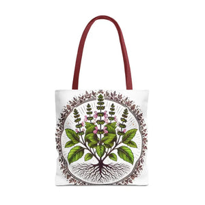 Mint Herb Botanical Tote Bag - Vibrant Style Design - Dipaliz - 18’’ × / Red - Bags
