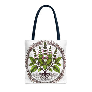 Mint Herb Botanical Tote Bag - Vibrant Style Design - Dipaliz - 16’’ × / Navy - Bags