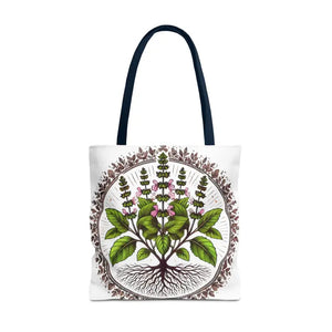 Mint Herb Botanical Tote Bag - Vibrant Style Design - Dipaliz - 18’’ × / Navy - Bags