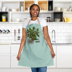 Mint Leaves Apron - Stylish Tie-back Closure Kitchen Essential - Dipaliz - Aprons