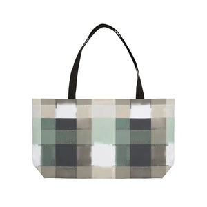 Bags - Mint Plaid Weekender Tote Bag - Large Travel Beach Carryall - Dipaliz 24’’ × 13’’