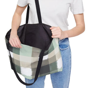 Bags - Mint Plaid Weekender Tote Bag - Large Travel Beach Carryall - Dipaliz 24’’ × 13’’