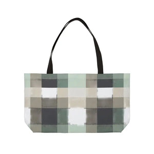 Bags - Mint Plaid Weekender Tote Bag - Large Travel Beach Carryall - Dipaliz 24’’ × 13’’