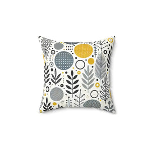 Home Decor - Modern Floral Yellow Grey Accent Pillow - Spun Polyester - Dipaliz 14’’ ×