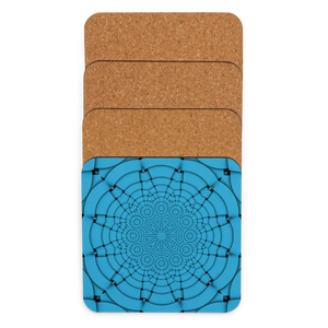 Blue Cork Coaster - Heat Resistant Geometric Pattern - Dipaliz - Coasters
