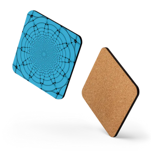 Blue Cork Coaster - Heat Resistant Geometric Pattern - Dipaliz - Coasters