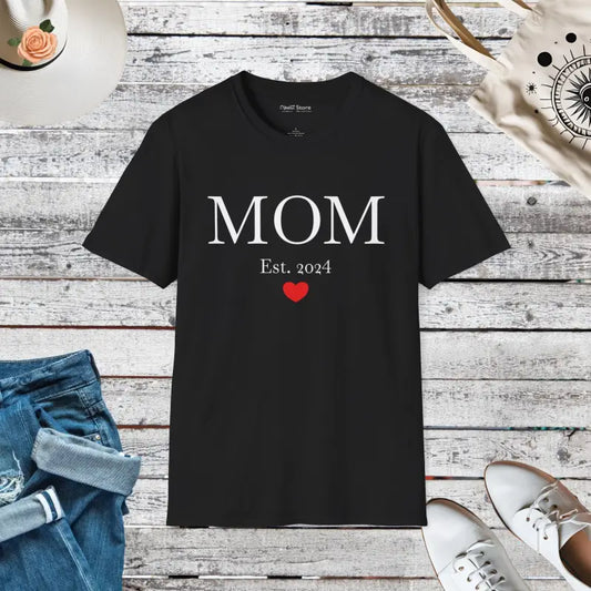 Celebrate in Style: Mom Established 2024 Softstyle Tee - Black / s T-shirt