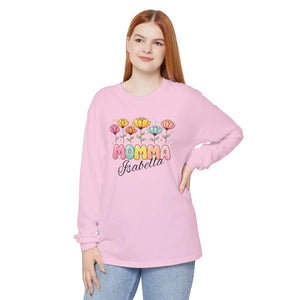 Custom Personalized Long Sleeve Floral Momma Shirt - Dipaliz - T-shirts - m