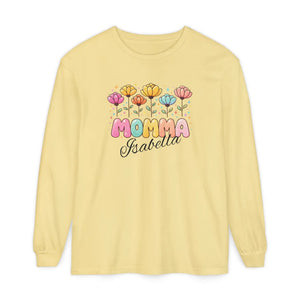 Custom Personalized Long Sleeve Floral Momma Shirt - Dipaliz - T-shirts - m