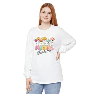 Custom Personalized Long Sleeve Floral Momma Shirt - Dipaliz - T-shirts - m