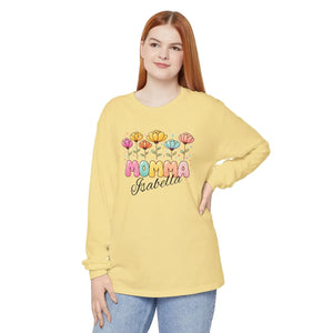 Custom Personalized Long Sleeve Floral Momma Shirt - Dipaliz - T-shirts - m
