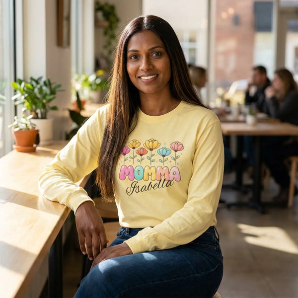 Custom Momma Floral Personalized Long Sleeve - Dipaliz - Butter / s - Long-sleeve