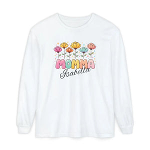 Custom Personalized Long Sleeve Floral Momma Shirt - Dipaliz - T-shirts - m