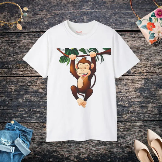 Unisex Ultra Cotton Tee: Swing Into Style with Monkey Design - White / s T-shirt