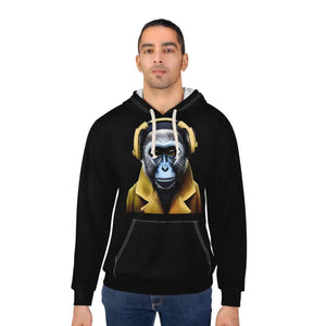 Pullover Hoodie Monkey Wearing Headphones Aop Unisex - Dipaliz - Hoodies