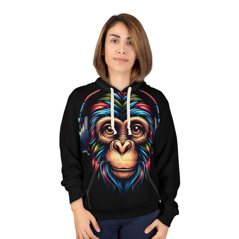 Chill Vibes: Aop Unisex Pullover Hoodie with Monkey Headphones - All Over Prints