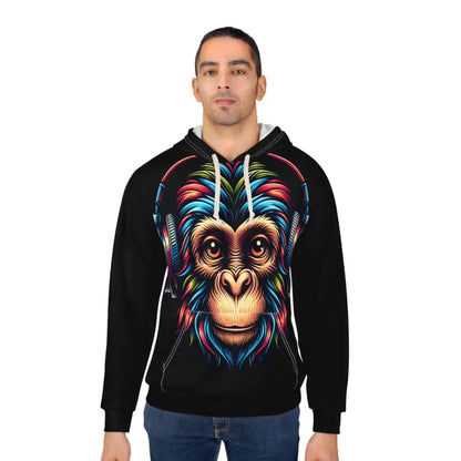 Chill Vibes: Aop Unisex Pullover Hoodie with Monkey Headphones - All Over Prints