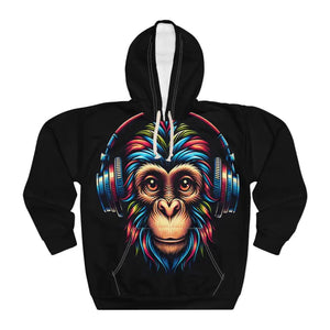 Monkey Wearing Headphones Aop Unisex Pullover Hoodie - Dipaliz - s - Hoodies