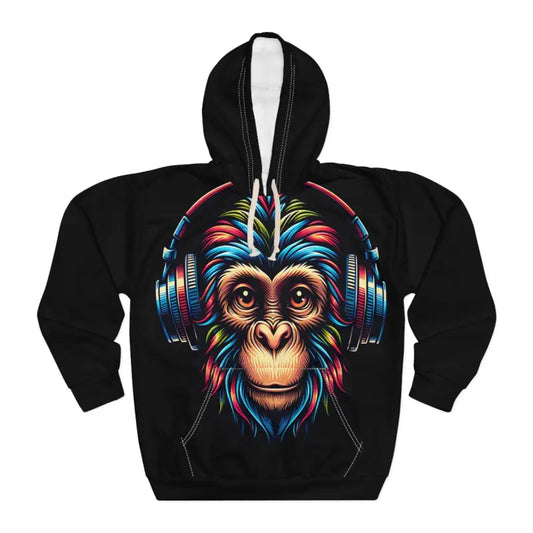 Chill Vibes: Aop Unisex Pullover Hoodie with Monkey Headphones - s All Over Prints